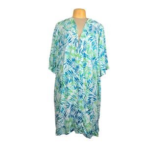 Catherines Womens 1X Open Front Cover Up Top Tropical Leaf Vacation Beach‎ Flowy